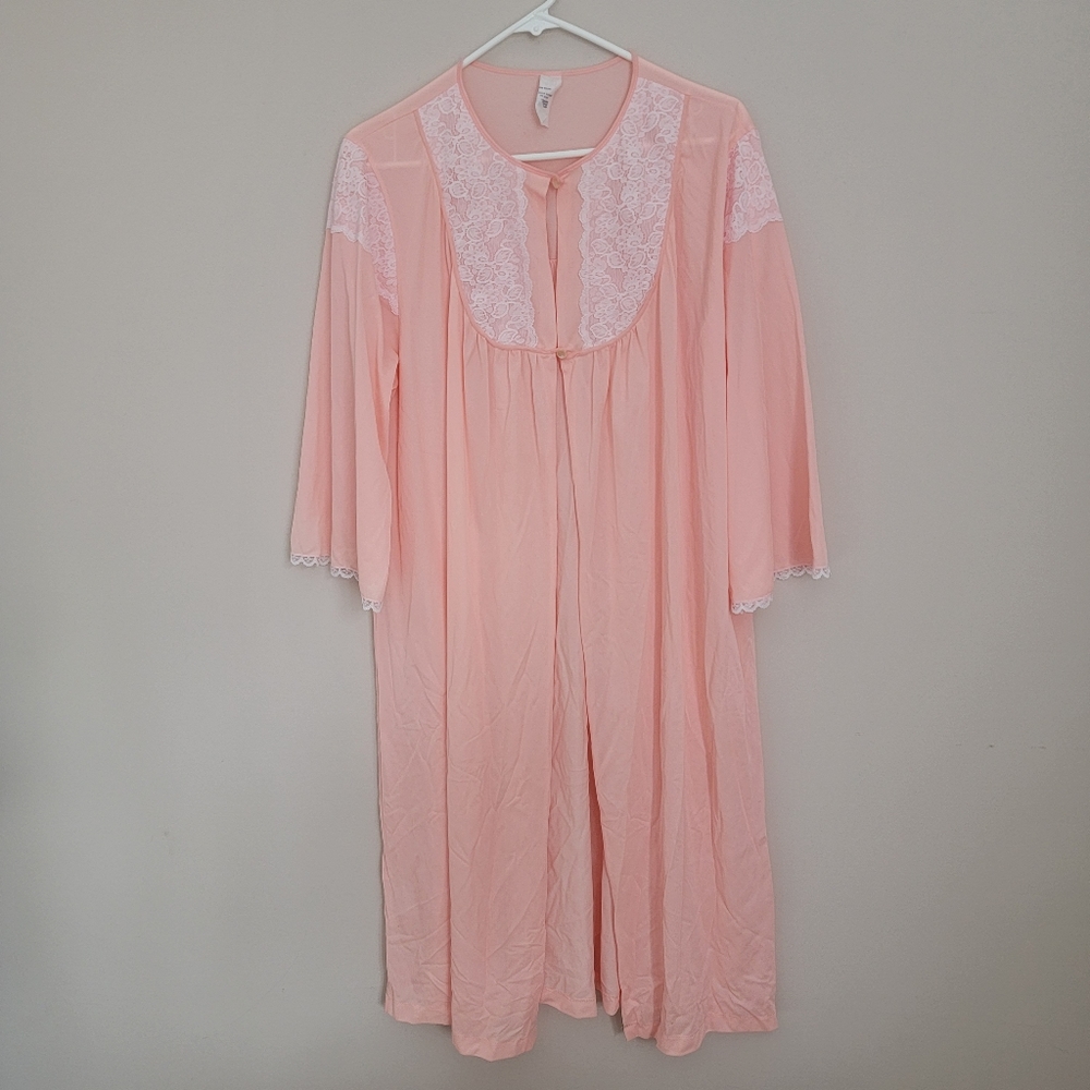 Vintage Pink And Lace Housecoat Duster Sleepwear … - image 2